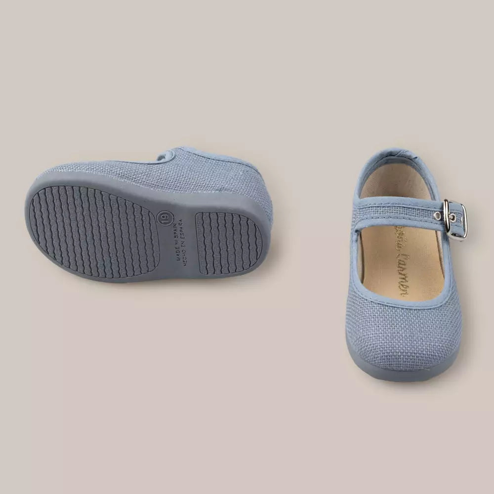 INDIGO SHADOW BUCKLE MARY JANES LINEN