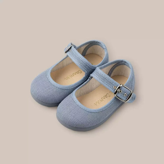 INDIGO SHADOW BUCKLE MARY JANES LINEN